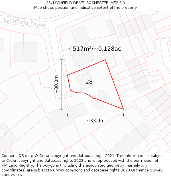 28, LYCHFIELD DRIVE, ROCHESTER, ME2 3LY: Plot and title map