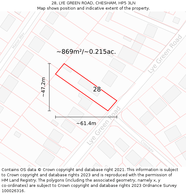 28, LYE GREEN ROAD, CHESHAM, HP5 3LN: Plot and title map