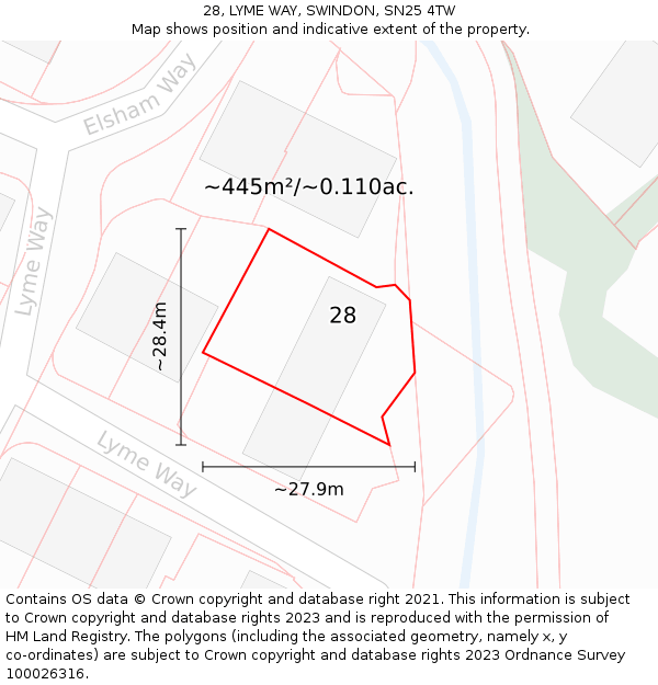 28, LYME WAY, SWINDON, SN25 4TW: Plot and title map