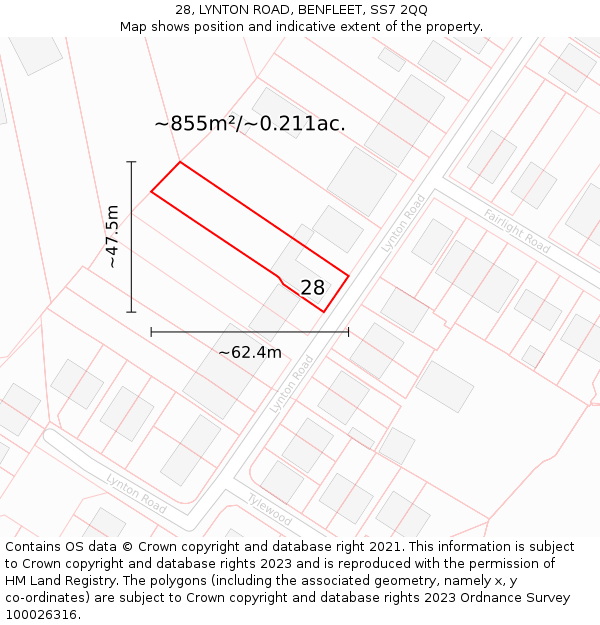 28, LYNTON ROAD, BENFLEET, SS7 2QQ: Plot and title map