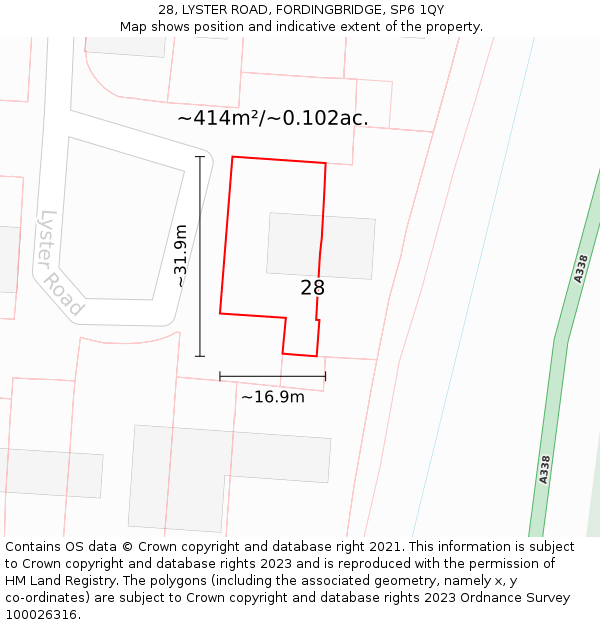 28, LYSTER ROAD, FORDINGBRIDGE, SP6 1QY: Plot and title map