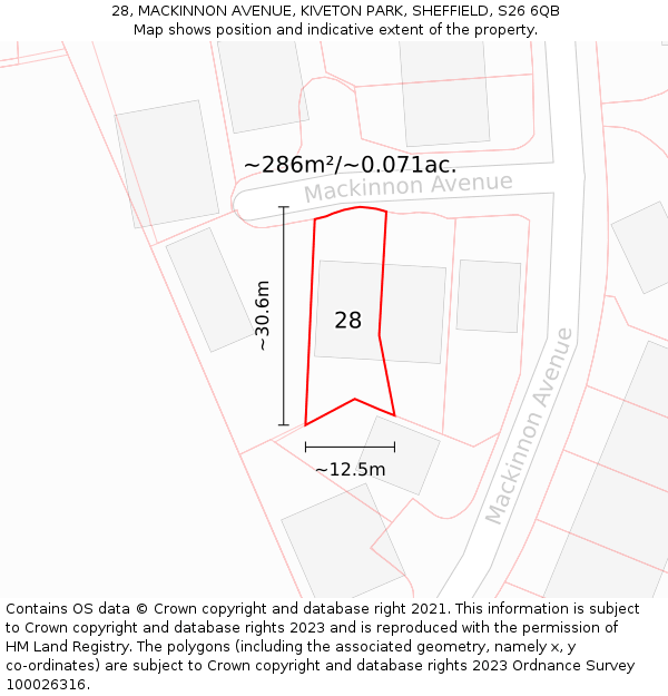 28, MACKINNON AVENUE, KIVETON PARK, SHEFFIELD, S26 6QB: Plot and title map