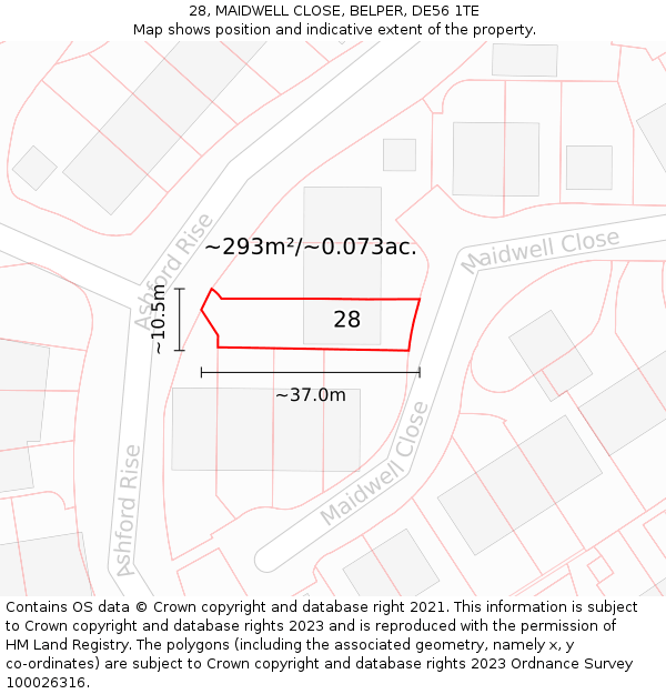 28, MAIDWELL CLOSE, BELPER, DE56 1TE: Plot and title map