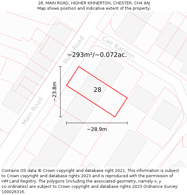 28, MAIN ROAD, HIGHER KINNERTON, CHESTER, CH4 9AJ: Plot and title map