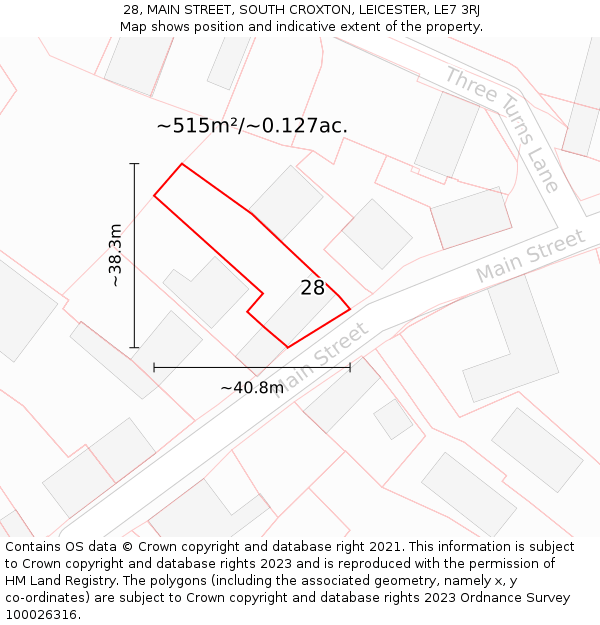 28, MAIN STREET, SOUTH CROXTON, LEICESTER, LE7 3RJ: Plot and title map