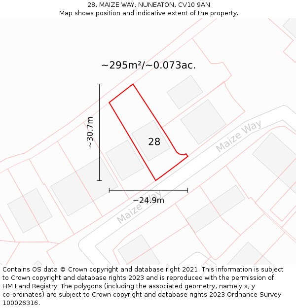 28, MAIZE WAY, NUNEATON, CV10 9AN: Plot and title map