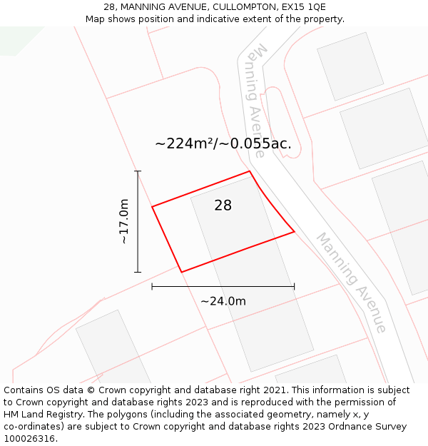 28, MANNING AVENUE, CULLOMPTON, EX15 1QE: Plot and title map