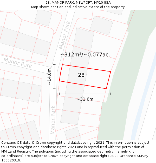 28, MANOR PARK, NEWPORT, NP10 8SA: Plot and title map
