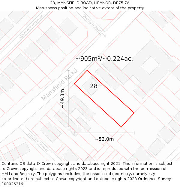 28, MANSFIELD ROAD, HEANOR, DE75 7AJ: Plot and title map