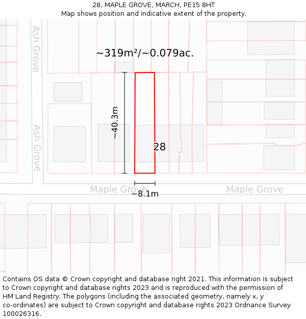 28, MAPLE GROVE, MARCH, PE15 8HT: Plot and title map