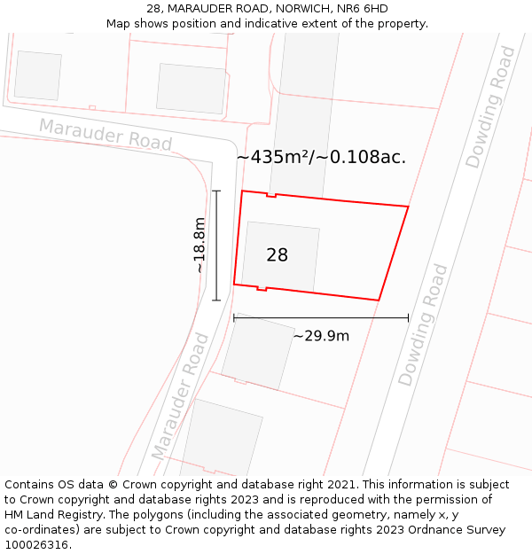28, MARAUDER ROAD, NORWICH, NR6 6HD: Plot and title map