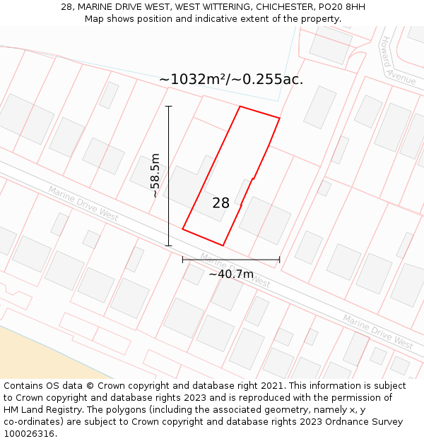 28, MARINE DRIVE WEST, WEST WITTERING, CHICHESTER, PO20 8HH: Plot and title map