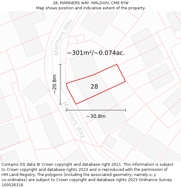 28, MARINERS WAY, MALDON, CM9 6YW: Plot and title map