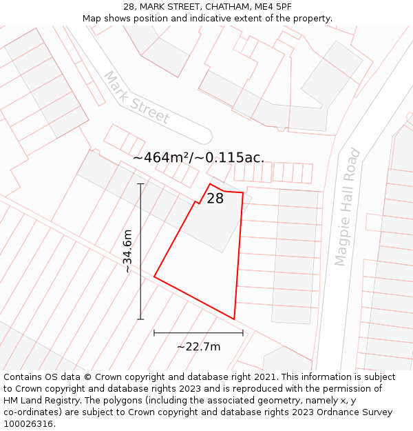 28, MARK STREET, CHATHAM, ME4 5PF: Plot and title map