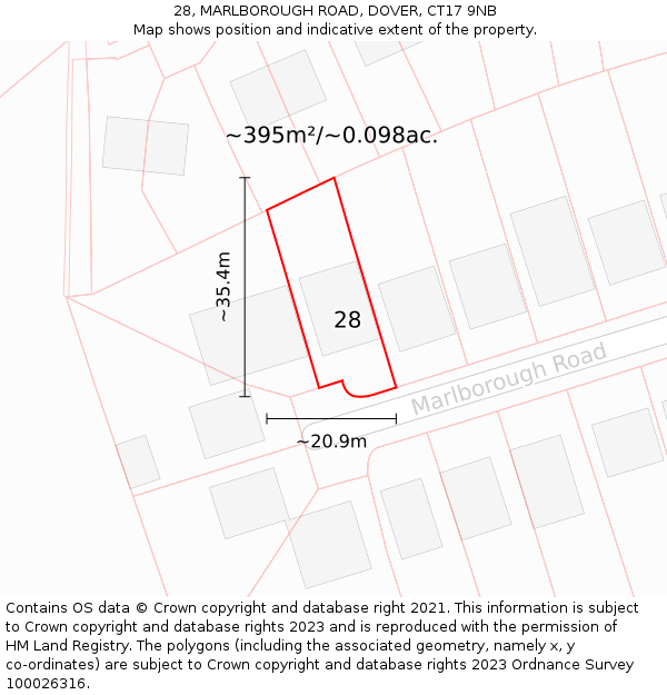 28, MARLBOROUGH ROAD, DOVER, CT17 9NB: Plot and title map