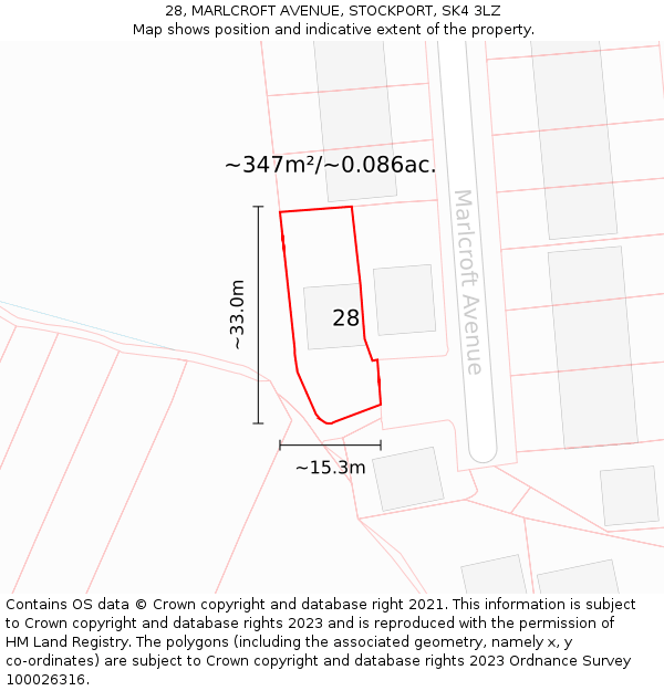 28, MARLCROFT AVENUE, STOCKPORT, SK4 3LZ: Plot and title map