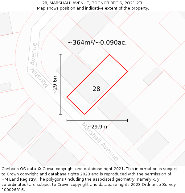 28, MARSHALL AVENUE, BOGNOR REGIS, PO21 2TL: Plot and title map