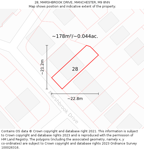 28, MARSHBROOK DRIVE, MANCHESTER, M9 8NN: Plot and title map