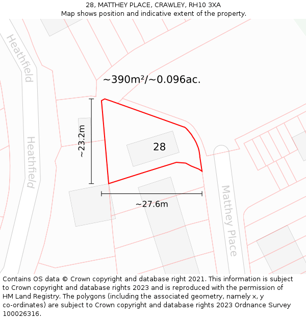 28, MATTHEY PLACE, CRAWLEY, RH10 3XA: Plot and title map