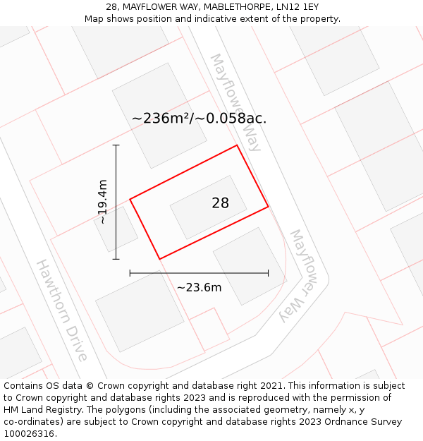 28, MAYFLOWER WAY, MABLETHORPE, LN12 1EY: Plot and title map