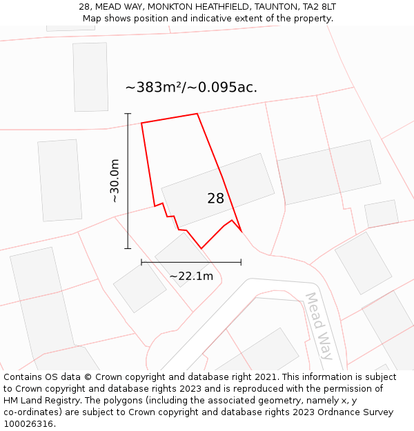 28, MEAD WAY, MONKTON HEATHFIELD, TAUNTON, TA2 8LT: Plot and title map