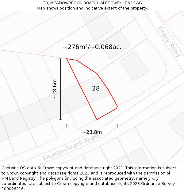 28, MEADOWBROOK ROAD, HALESOWEN, B63 1AG: Plot and title map