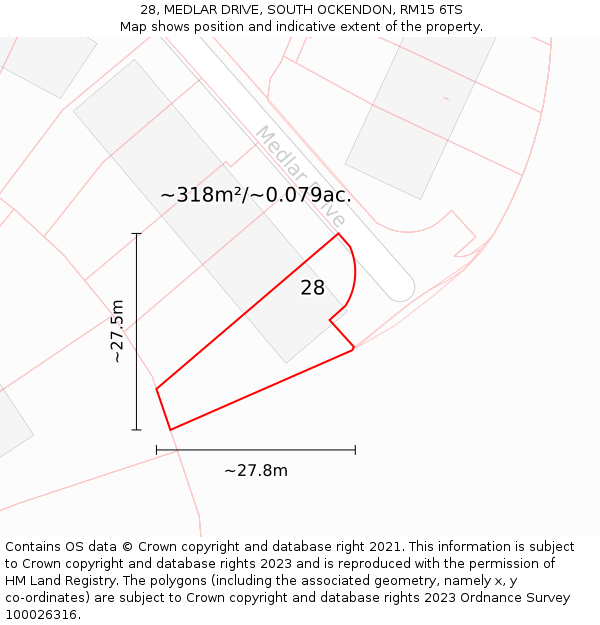 28, MEDLAR DRIVE, SOUTH OCKENDON, RM15 6TS: Plot and title map