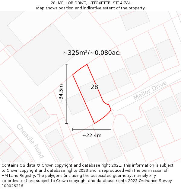 28, MELLOR DRIVE, UTTOXETER, ST14 7AL: Plot and title map