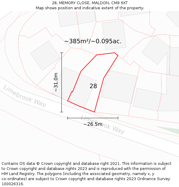 28, MEMORY CLOSE, MALDON, CM9 6XT: Plot and title map