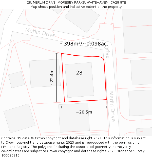 28, MERLIN DRIVE, MORESBY PARKS, WHITEHAVEN, CA28 8YE: Plot and title map