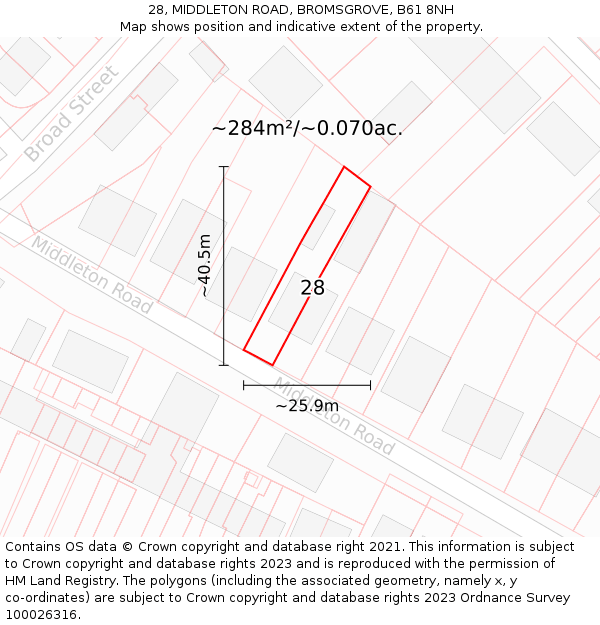 28, MIDDLETON ROAD, BROMSGROVE, B61 8NH: Plot and title map