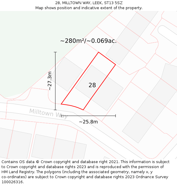 28, MILLTOWN WAY, LEEK, ST13 5SZ: Plot and title map