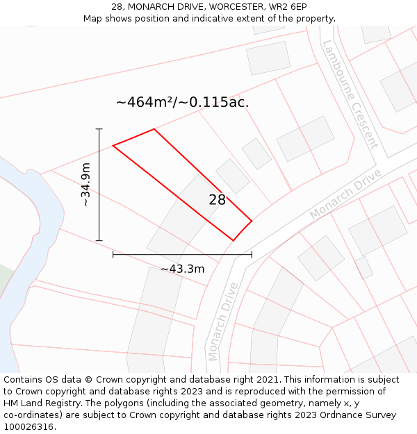 28, MONARCH DRIVE, WORCESTER, WR2 6EP: Plot and title map