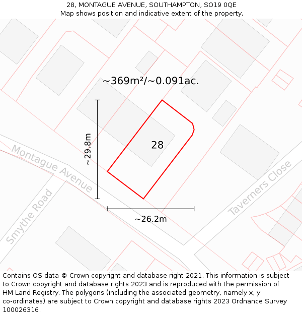 28, MONTAGUE AVENUE, SOUTHAMPTON, SO19 0QE: Plot and title map