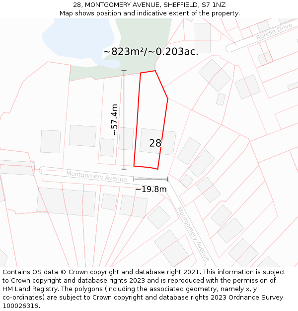 28, MONTGOMERY AVENUE, SHEFFIELD, S7 1NZ: Plot and title map