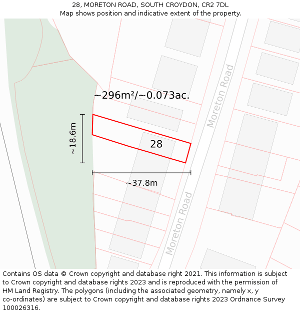 28, MORETON ROAD, SOUTH CROYDON, CR2 7DL: Plot and title map