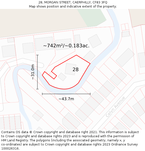 28, MORGAN STREET, CAERPHILLY, CF83 3FQ: Plot and title map