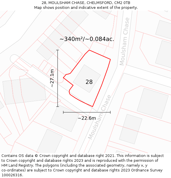 28, MOULSHAM CHASE, CHELMSFORD, CM2 0TB: Plot and title map
