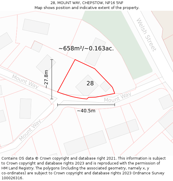 28, MOUNT WAY, CHEPSTOW, NP16 5NF: Plot and title map