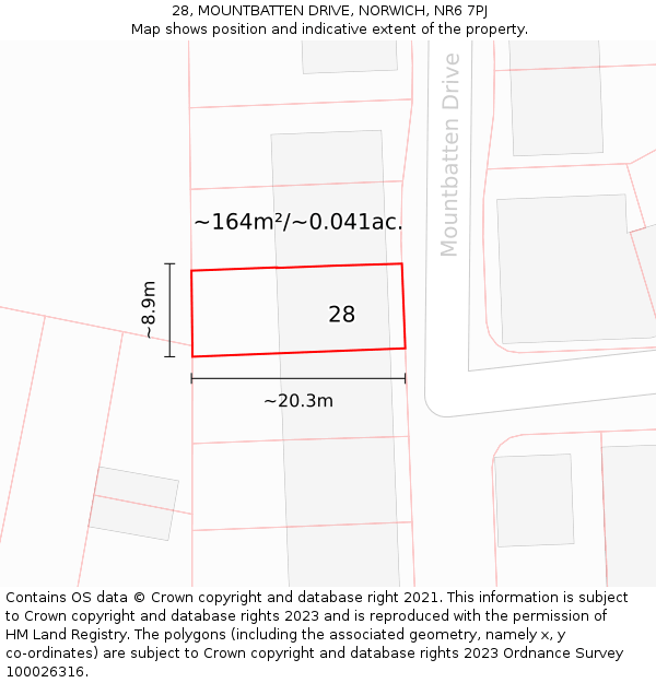 28, MOUNTBATTEN DRIVE, NORWICH, NR6 7PJ: Plot and title map