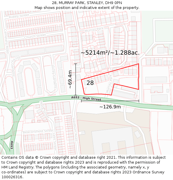28, MURRAY PARK, STANLEY, DH9 0PN: Plot and title map