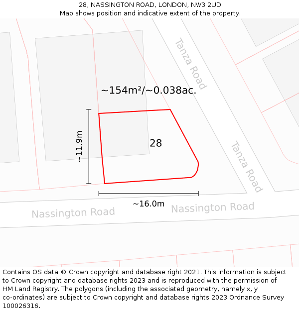 28, NASSINGTON ROAD, LONDON, NW3 2UD: Plot and title map