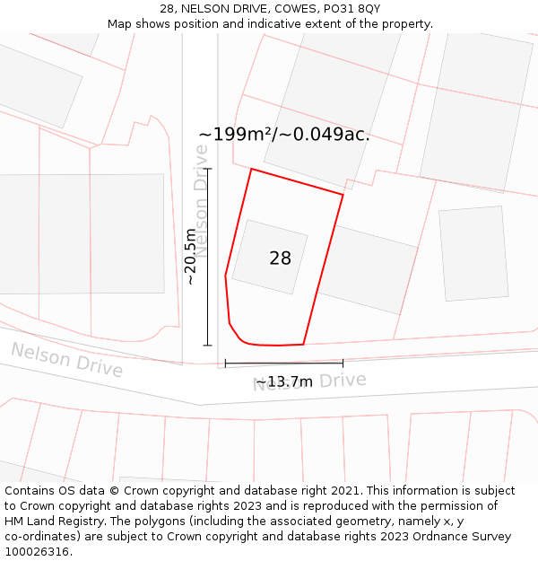 28, NELSON DRIVE, COWES, PO31 8QY: Plot and title map