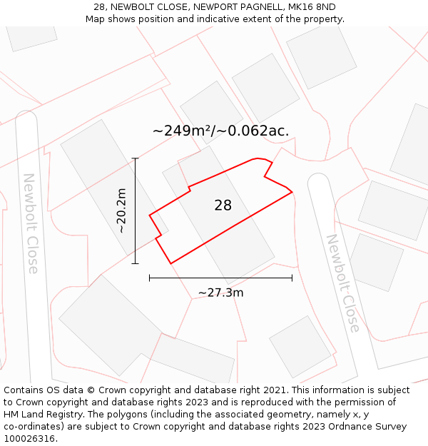 28, NEWBOLT CLOSE, NEWPORT PAGNELL, MK16 8ND: Plot and title map
