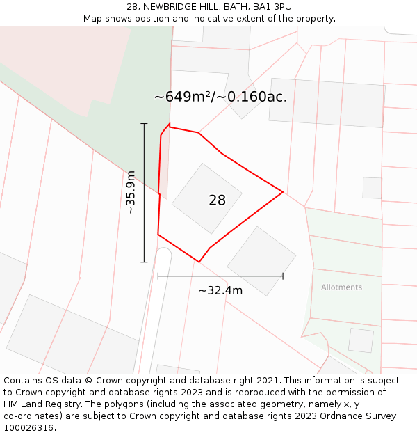 28, NEWBRIDGE HILL, BATH, BA1 3PU: Plot and title map