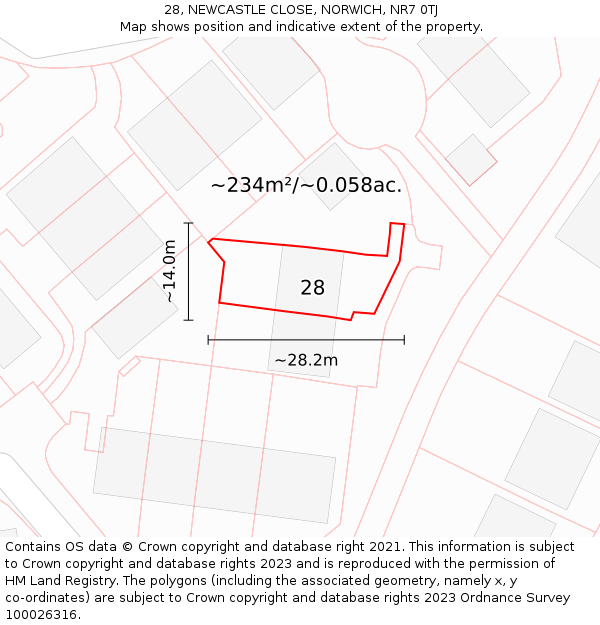 28, NEWCASTLE CLOSE, NORWICH, NR7 0TJ: Plot and title map