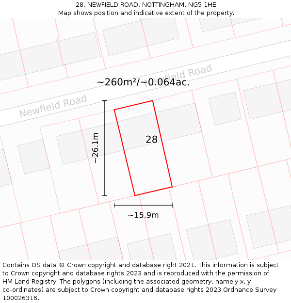 28, NEWFIELD ROAD, NOTTINGHAM, NG5 1HE: Plot and title map