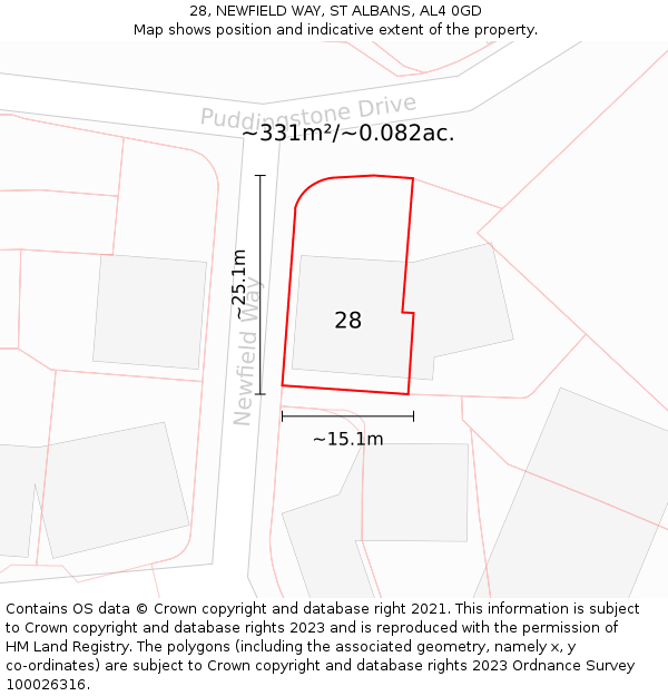 28, NEWFIELD WAY, ST ALBANS, AL4 0GD: Plot and title map