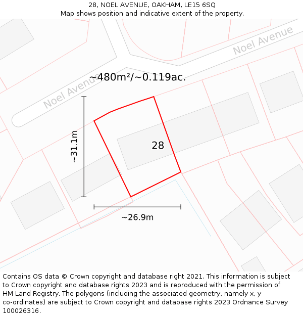 28, NOEL AVENUE, OAKHAM, LE15 6SQ: Plot and title map