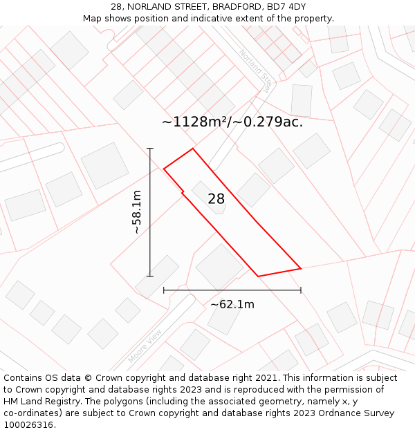 28, NORLAND STREET, BRADFORD, BD7 4DY: Plot and title map